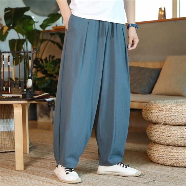 リネンパンツ メンズ サルエルパンツ ワイドパンツ 綿麻ワイドパンツ
