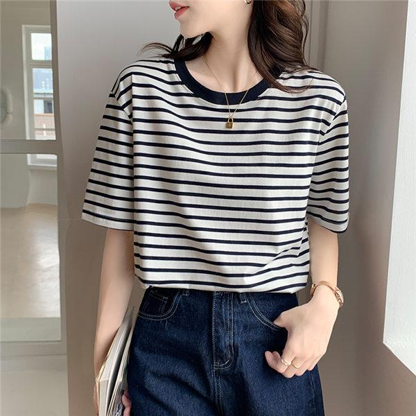 ボーダー ニット 半袖 ストライプ 縞 ボーダー柄 ストライプ柄 総柄 ショート ストライプ柄tシャツ レディース 半袖Tシャツ 半袖 tシャツ マルチ