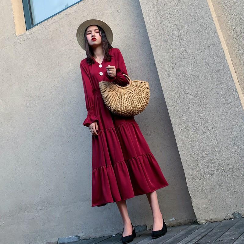 通販 Vネック ミモレ丈 マキシ丈 ロングワンピース レディース マキシワンピース フレアワンピース ワンピース 無地 体型カバー 着痩せ シフォン 長袖 ワンピース サイズ 2xl Www We Job Com