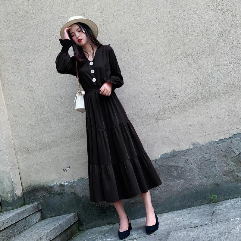 通販 Vネック ミモレ丈 マキシ丈 ロングワンピース レディース マキシワンピース フレアワンピース ワンピース 無地 体型カバー 着痩せ シフォン 長袖 ワンピース サイズ 2xl Www We Job Com