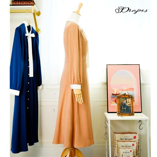 長ボウタイ ロングワンピース ワンピース レディース ドレス フィット