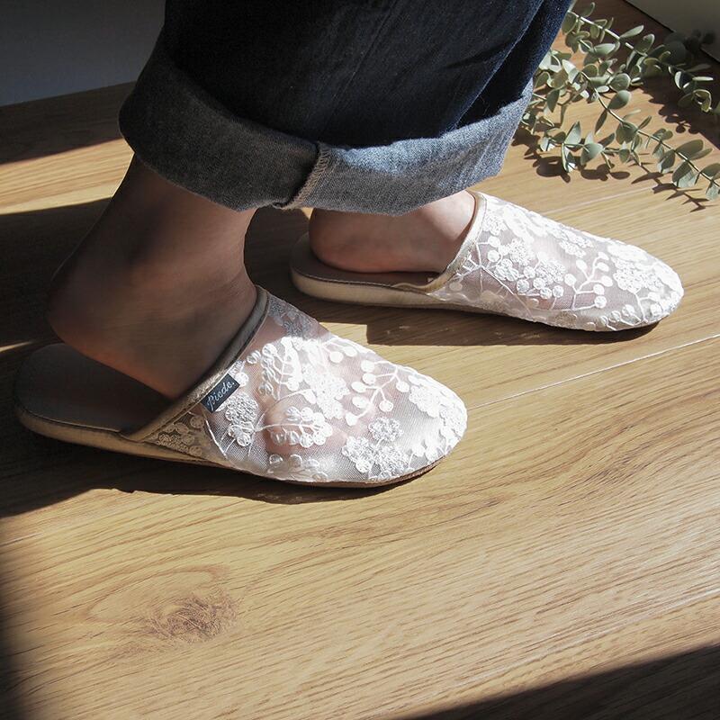 Piede(ピエーデ) ピエーデメッシュレーススリッパMサイズ フラワーベージュ |  | 08