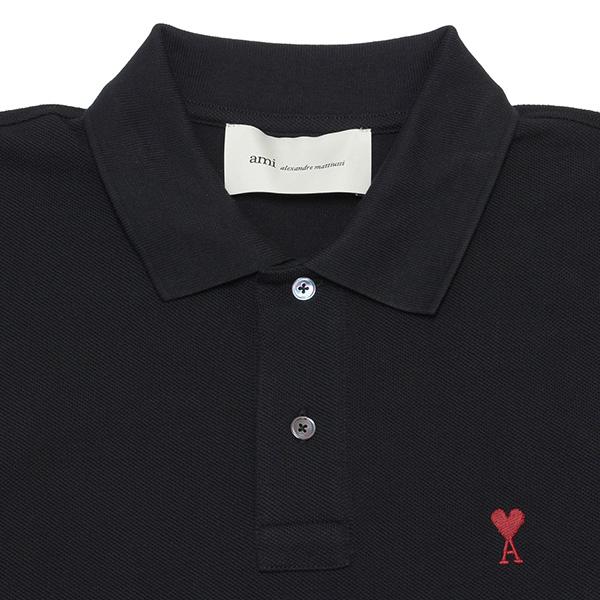 26SSモデル アミ アレクサンドル マテュッシ AMI Alexandre Mattiussi AMI DE COEUR 鹿の子ポロシャツ【001 BLACK】 BFUPL001.760 001/【2026SS】m-tops