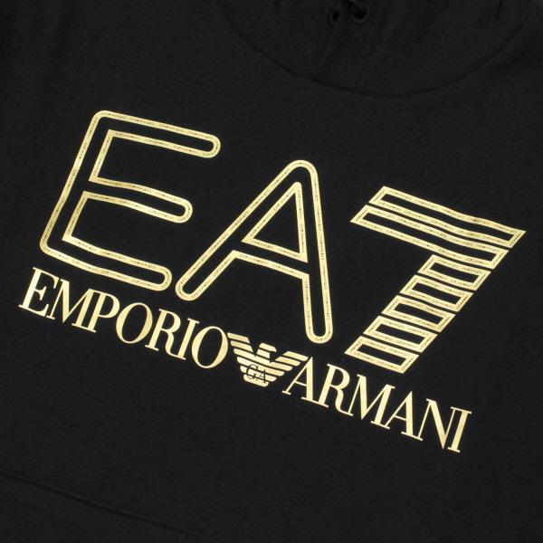 エンポリオアルマーニ EMPORIO ARMANI EA7 ロゴ+マイクロロゴ プルオーバーパーカー【ブラック+ゴールドロゴ】 6RPM09  PJSHZ 0208/【2023-24AW】m-tops