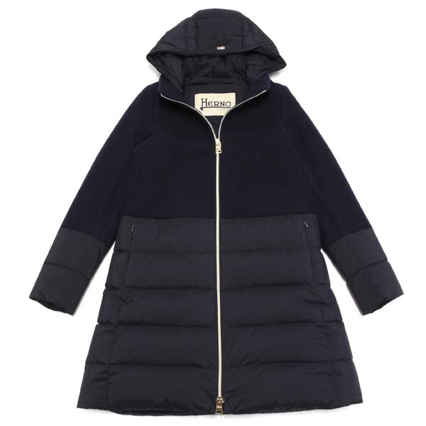HERNO ヘルノ ウール切替 フード付 ダウンコート【ネイビー HERNO ヘルノ ウール切替 フード付 ダウンコート【ネイビー