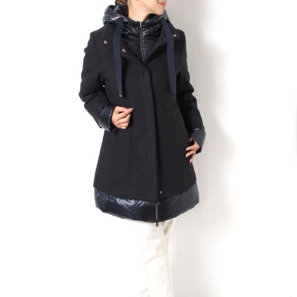 【美品】HERNO ダウンコート　切り替え　L 大きいサイズ　ネイビー HERNO 24AWモデル ヘルノ レディース ウール切替 ダウンコート