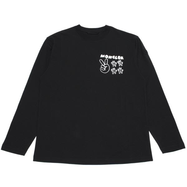 モンクレール 3Dロゴプリント ロンT ワンポイントロゴ コットン ブラック M MONCLER モンクレール Tシャツ 長袖 メンズ ロンT レタリング