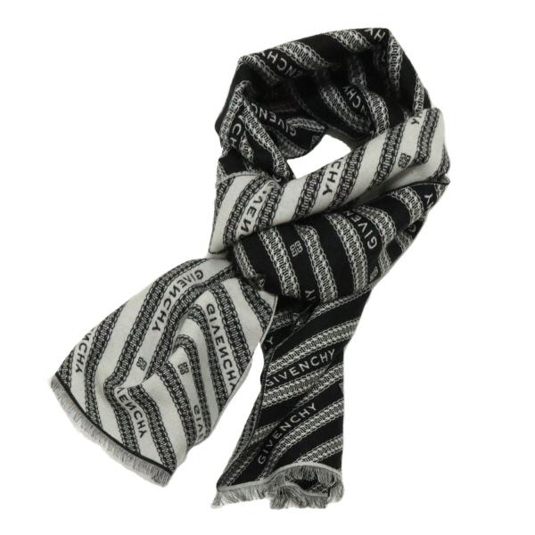 GIVENCHY（ジバンシィ） シルク混 ロゴマフラー スカーフ【BLACK×WHITE
