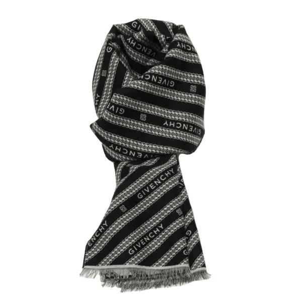 GIVENCHY（ジバンシィ） シルク混 ロゴマフラー スカーフ【BLACK×WHITE