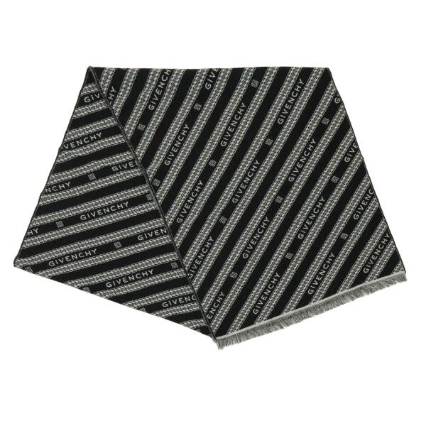 GIVENCHY（ジバンシィ） シルク混 ロゴマフラー スカーフ【BLACK×WHITE