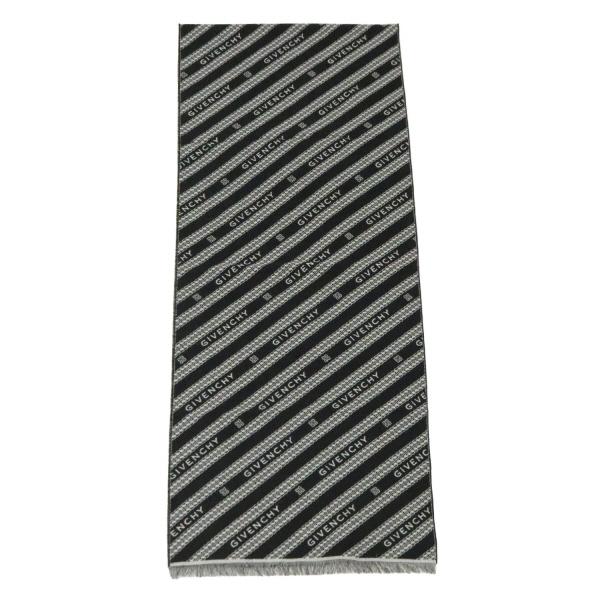 GIVENCHY（ジバンシィ） シルク混 ロゴマフラー スカーフ【BLACK×WHITE