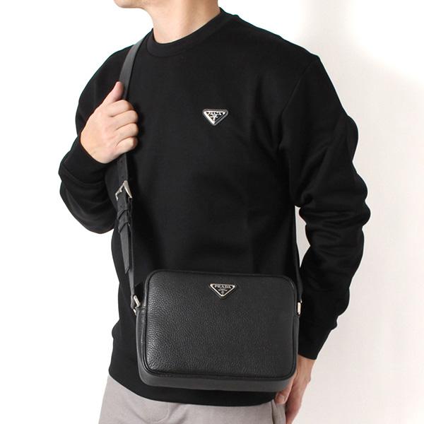 希少　プラダ　PRADA ブラック メッセンジャーバッグ　バッファロー革　黒 PRADA（プラダ） 25AWモデル メンズ レザー ショルダーバッグ【NERO