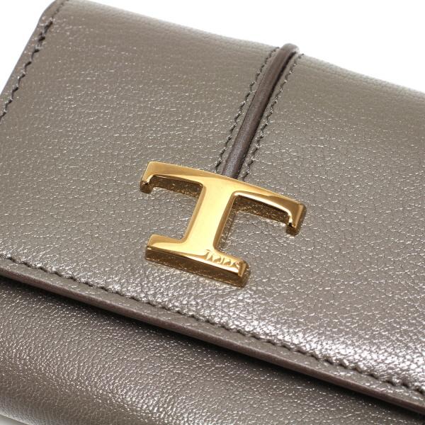 25SS☆直営店☆【TOD'S】レザーウォレット（グレー／ブラウン） TOD'S 25SSモデル トッズ Tタイムレス 三つ折り財布【グレー+