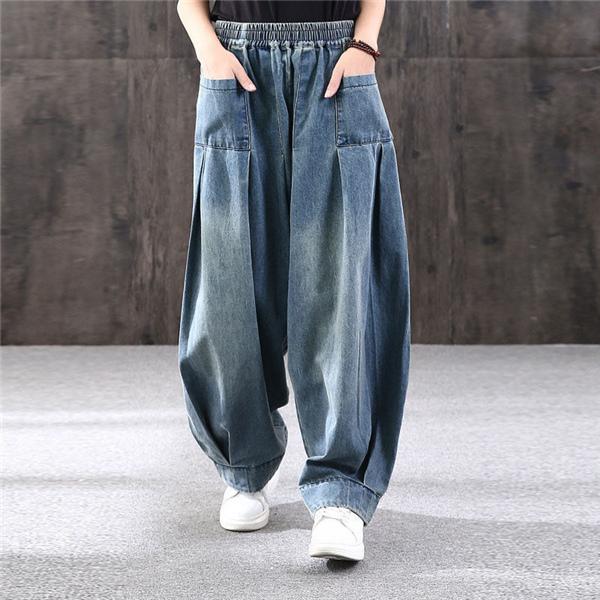 サルエルパンツ デニムパンツ デニム レディース ウエストゴム Gパン