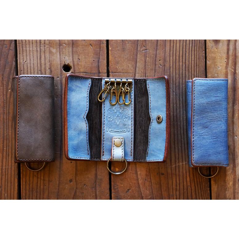 本皮キーケース　ブルー　ハンドメイド　手入れ不要 手に馴染む「本革キーケース」（栃木レザー） | 「Japan Made屋