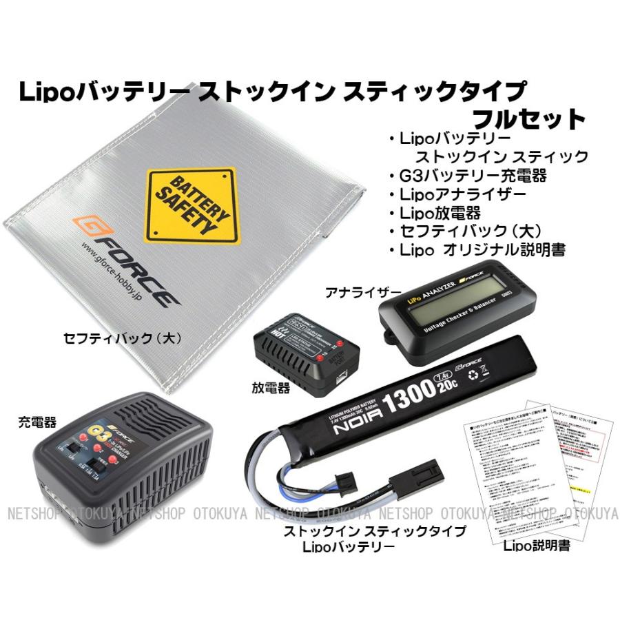 新品　電動ガン用　GFORCE Lipoバッテリーフルセット 電動ガン用 Lipoバッテリー ストックinスティック対応型 フルセット