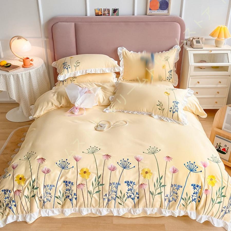 布団カバー シングル 蓮の葉 刺繍 肌に優しい 系 花柄 柔らか プレゼント かわいい 掛ふとんカバー 掛けカバー 寝具カバーセット 静電気防止 速乾 抗菌防臭