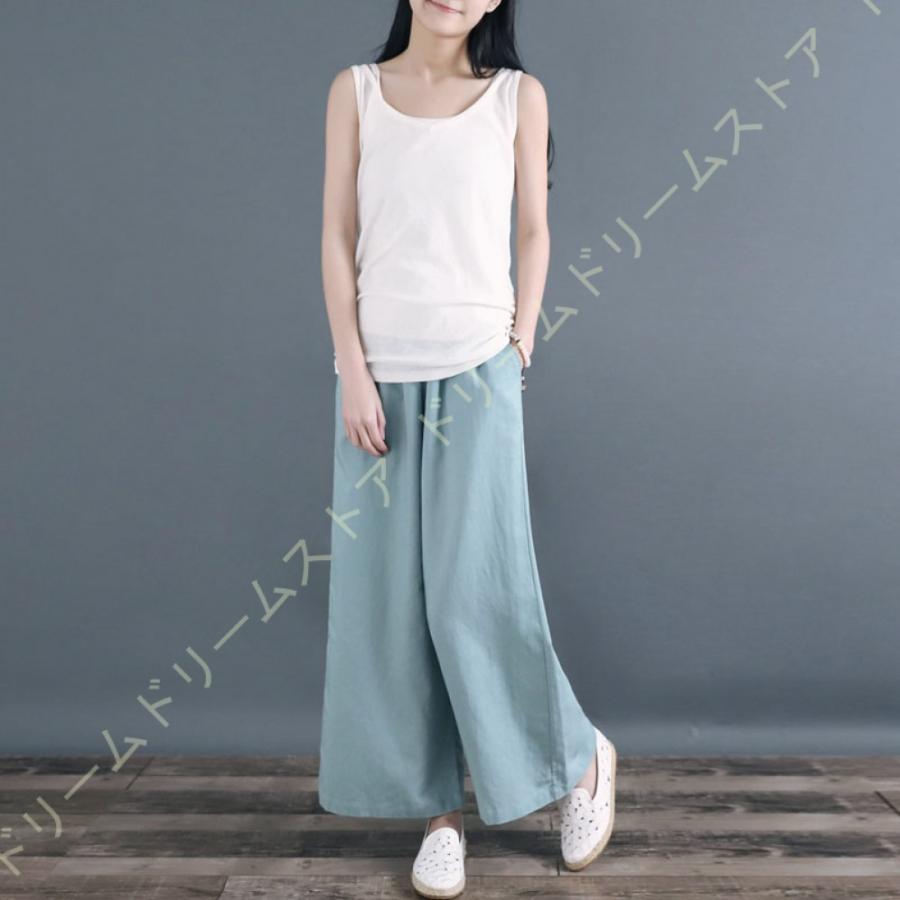 ワイドパンツ レディース 春 夏 リネン ウエストゴム 無地 美脚 動きやすい ガウチョパンツ 快適 通気がいい 涼しい ナチュラル 素材 清涼感 人気商品は