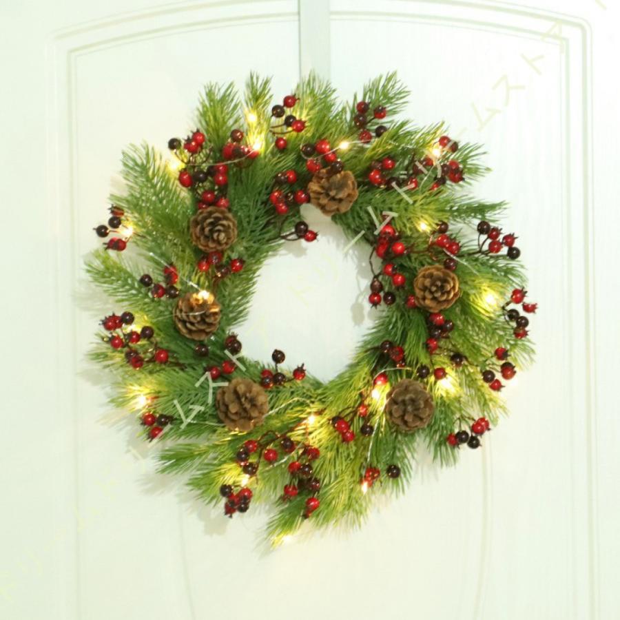 1801円 新作モデル 玄関ドア用 クリスマスリース 華やか オーナメント付 松かさ 松笠 イルミネーション Ledライト付 光る 壁掛け 壁飾り 大人 クリスマス飾り