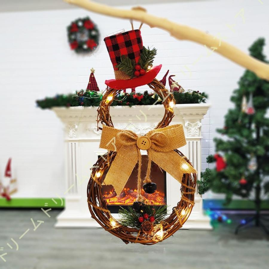 1109円 在庫処分 クリスマスリース 花輪 クリスマス オーナメント 飾り付け スノーマン リース Ledライト付き 玄関ドア 雑貨 装飾 お店 おしゃれ 造花 可愛い 簡約 ガーランド