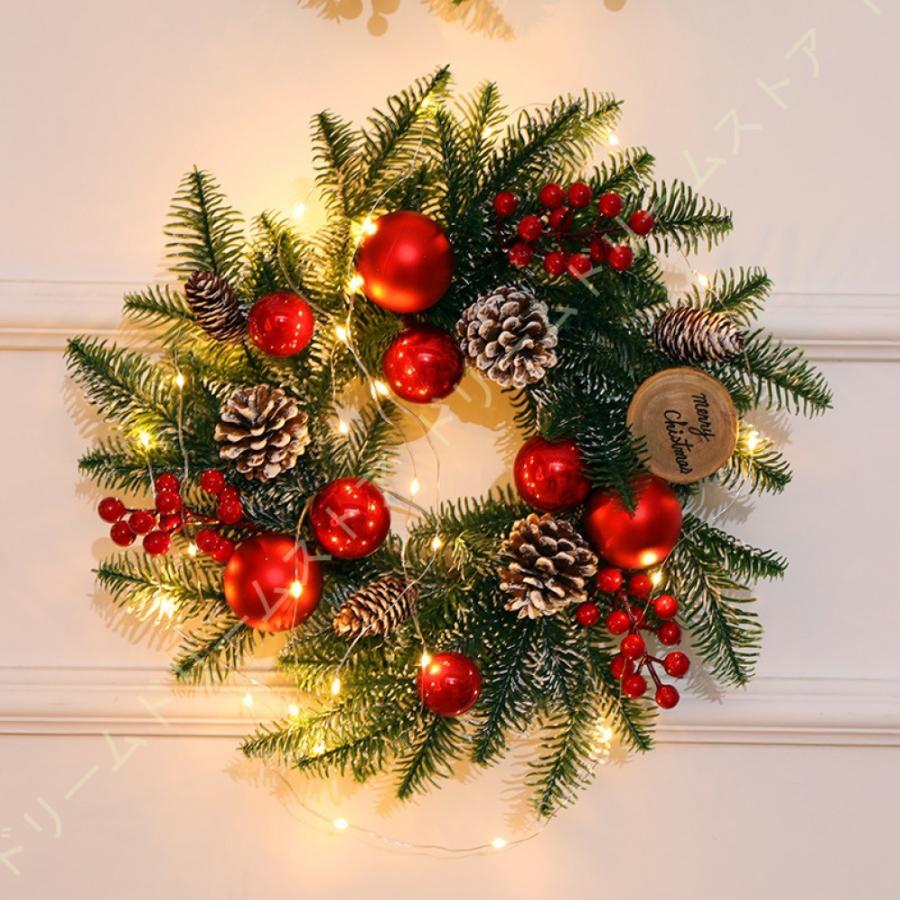 オンラインショップ クリスマスリース クリスマス飾り Led 電池式 玄関リース 装飾 花輪 華やか クリスマス花輪 オーナメント 壁飾り デコレーション 可愛い おしゃれ