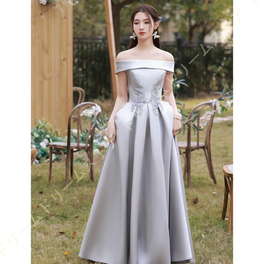 新作送料無料 ロング丈 イブニングドレス パーティードレス オフショルダー レースアップ マキシ丈 レディース 花嫁ドレス 披露宴 半袖 Vネック おしゃれ カジュアル 結婚式 Dprd Jatimprov Go Id