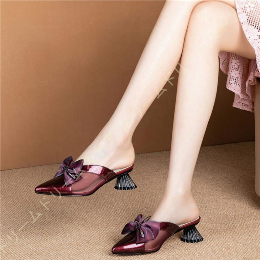 第一ネット 美脚 可愛い 太めヒール ポインテッドトゥ レディース ミュール 美脚 可愛い 太めヒール ポインテッドトゥ レディース ミュール 4 5cm メッシュ 疲れにくい 歩きやすい おしゃれ ミュールサンダル つっかけ リボン ヒール サンダル ミュール Www