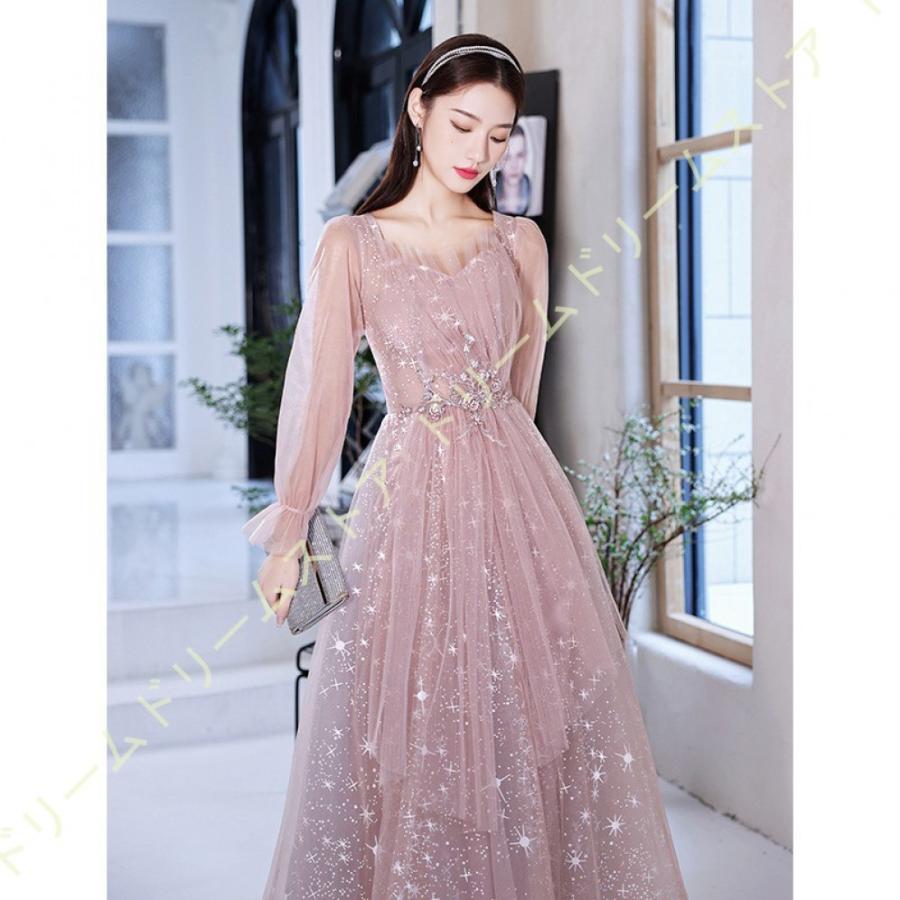 大阪売れ筋 ロングドレス ワンピース レディース ピンク チュール袖 パーティードレス フレアスカート花柄刺繍 ロング丈 結婚式 二次会 お呼ばれ パーティー 長袖 代 オンラインストア卸売 Ssl Daikyogo Or Jp