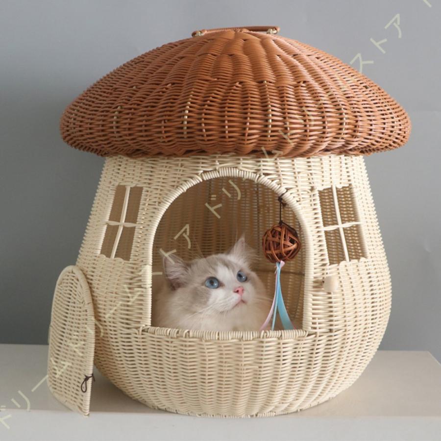 ヤマト工芸 猫ハウス 通年利用 ドーム型 ラタン ペットベッド 藤編み
