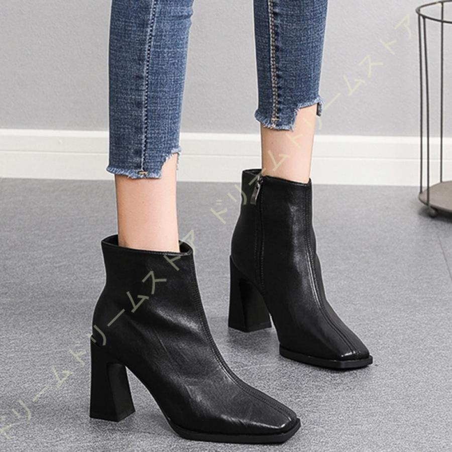 ストアスペシャルセール アンクルブーツ レディース ハイヒール 8cmヒール 大きいサイズ サイドジッパー ブーティ スクエアトゥ 黒 チャンキーヒール おしゃれ ショートブーツ 激安で通販 Store Waxatlas Com