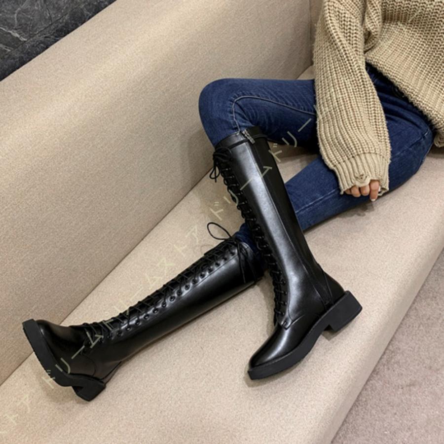 新しいコレクション レディース ジョッキーブーツ ローヒール ロングブーツ 編み上げブーツ 秋冬用 長靴 高筒ブーツ 黒 4cm ロング丈 ブーツ レースアップ ローヒール 太ヒール 新発売の Test Fairvalue Com Sa