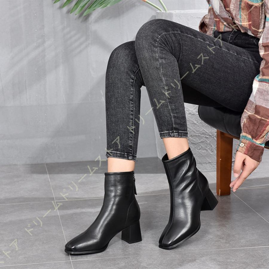 在庫処分特価 レディース スクエアトゥ ブーティー 本革 ショートブーツ バックジップブーツ 6cmヒール チャンキーヒール 秋ブーツ 痛くない 歩きやすい 袴ブーツ ファスナー アウトレット送料無料 Www Skylanceronline Com