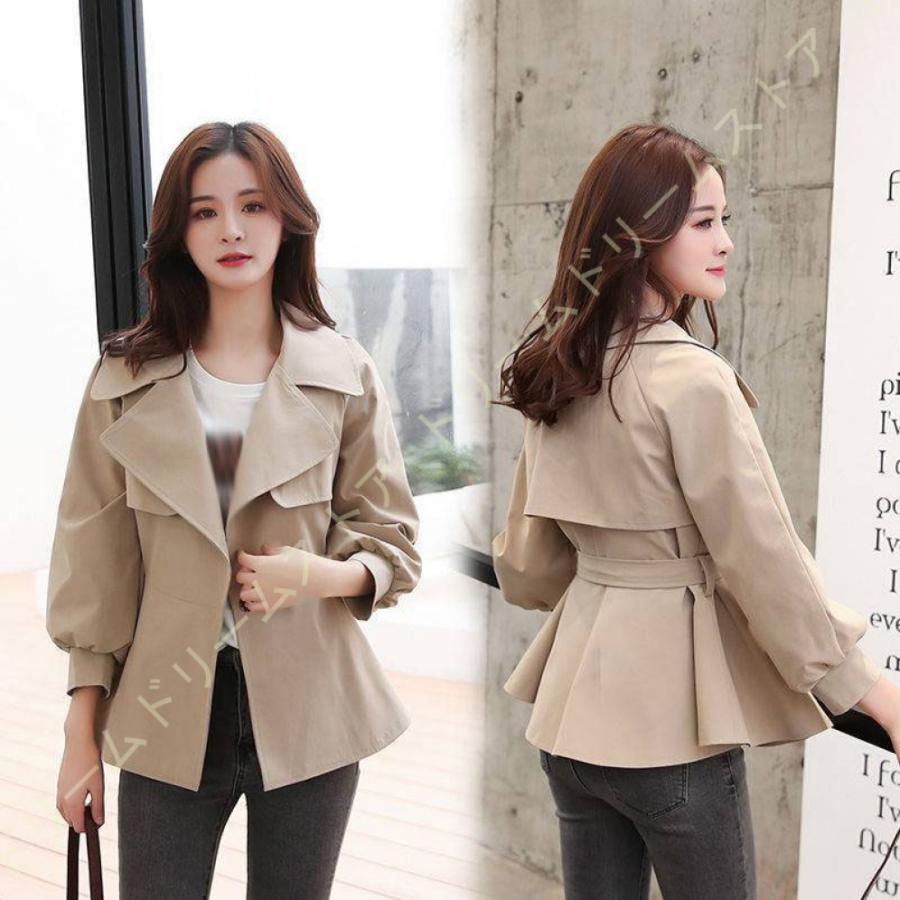 新作グッ トレンチ 膝丈 ショートコート レディース トレンチコート ショート丈 着痩せ Ol 防寒 春物 秋物 無地 通勤 大きなポケット ジャケット ショート ウエスト トレンチコート サイズ M Silencersonline Com