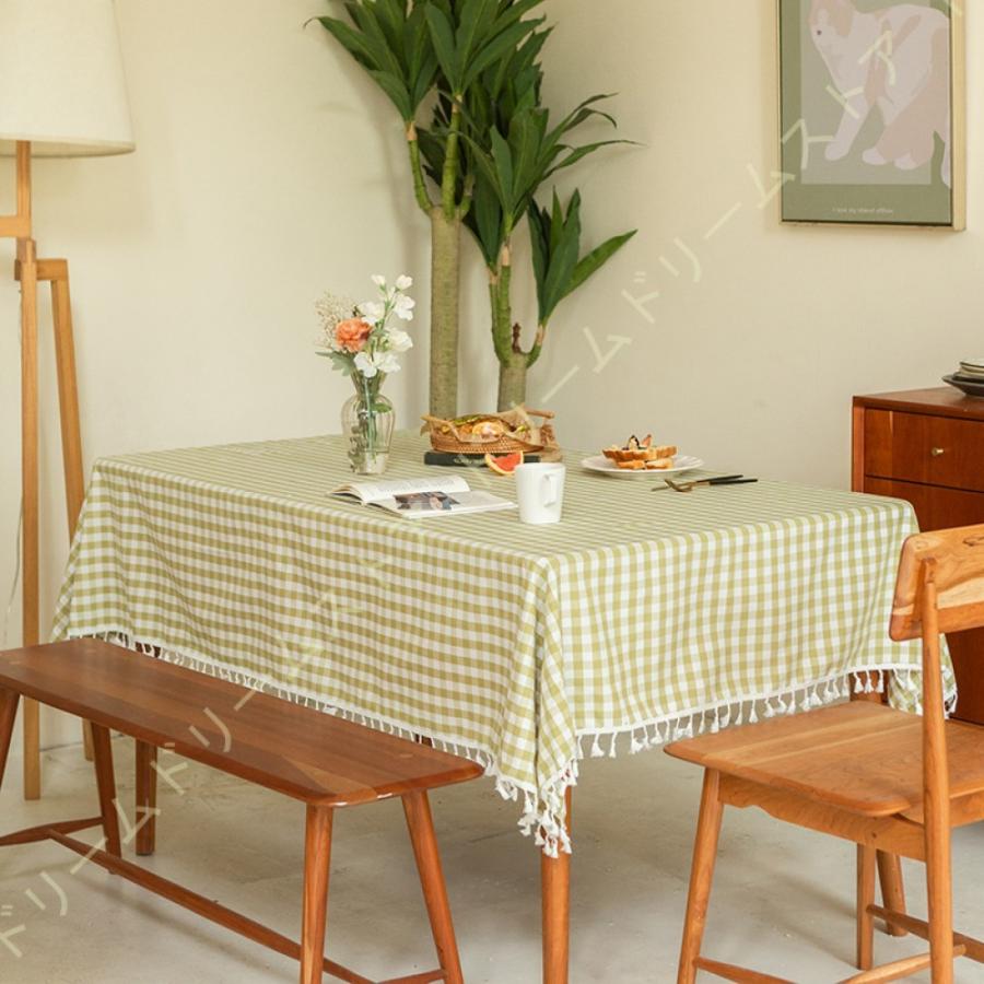 21最新作 テーブルクロス 北欧 長方形 コットン リネン タッセル付き テーブルカバー 綿 おしゃれ 食卓テーブルクロス 防カビ 厚手 耐久性 コットンリネン 天然素材 テーブルクロス カラー グリーン Familibase Ie
