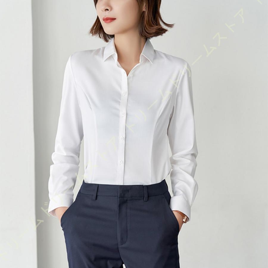前開き ブラウス 立ち襟 レディース ストレッチ 無地 シャツ 白シャツ トップス 就職活動 オフィスブラウス ボタンダウンシャツ オフィス オフィスカジュアル