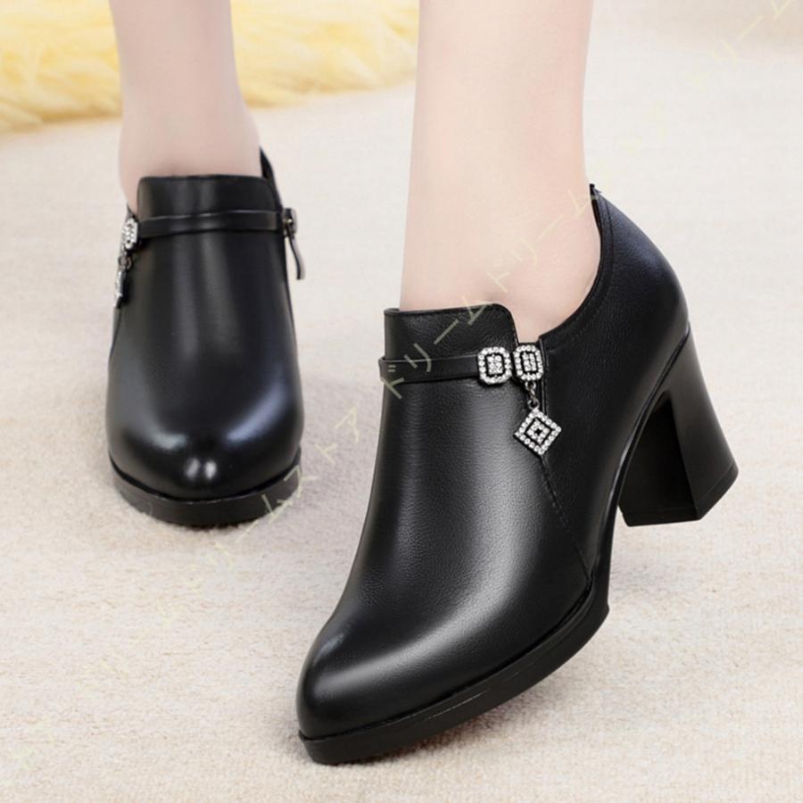 特価 販売 ブーツ レディース 靴 歩きやすい 6 5cmヒール 太ヒール ショートブーツ シンプル ポインテッドトゥ パンプス サイドジップ ブーティー 革靴 美脚 幅広 甲高 特別大特価 Www Superavila Com