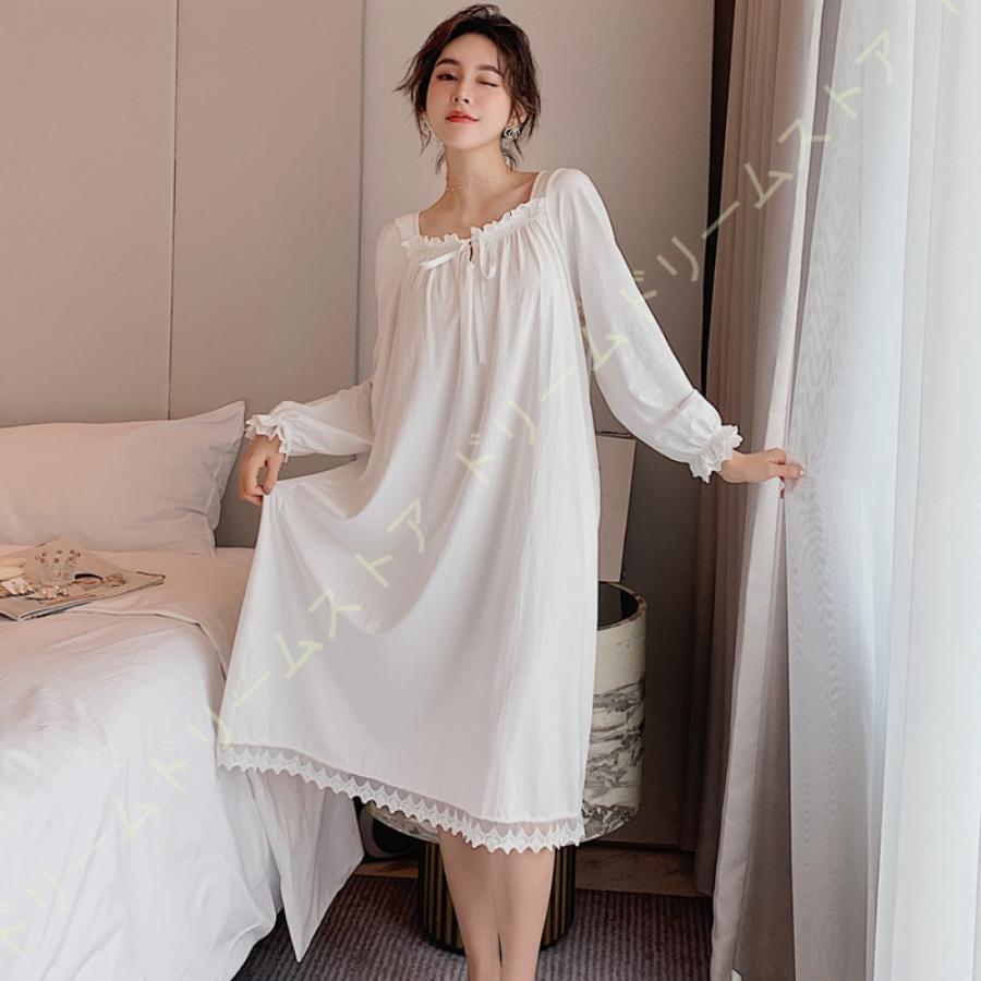 市場 ネグリジェ レディース かわいい 姫系 寝巻き ロング ルームウェア 部屋着 ワンピース 半袖 白 婦人服 ナイトウェア きれいめ レース