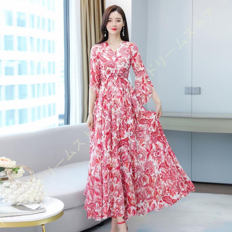 ワンピース 春夏服 ワンピース ドレス シフォン 花柄 レディース マキシスカート 七分袖 Vネック きれいめ おしゃれ ワンピース Aライン フェミニン 裏地ある Uhhg1zppae Www Angoeauchamber Com