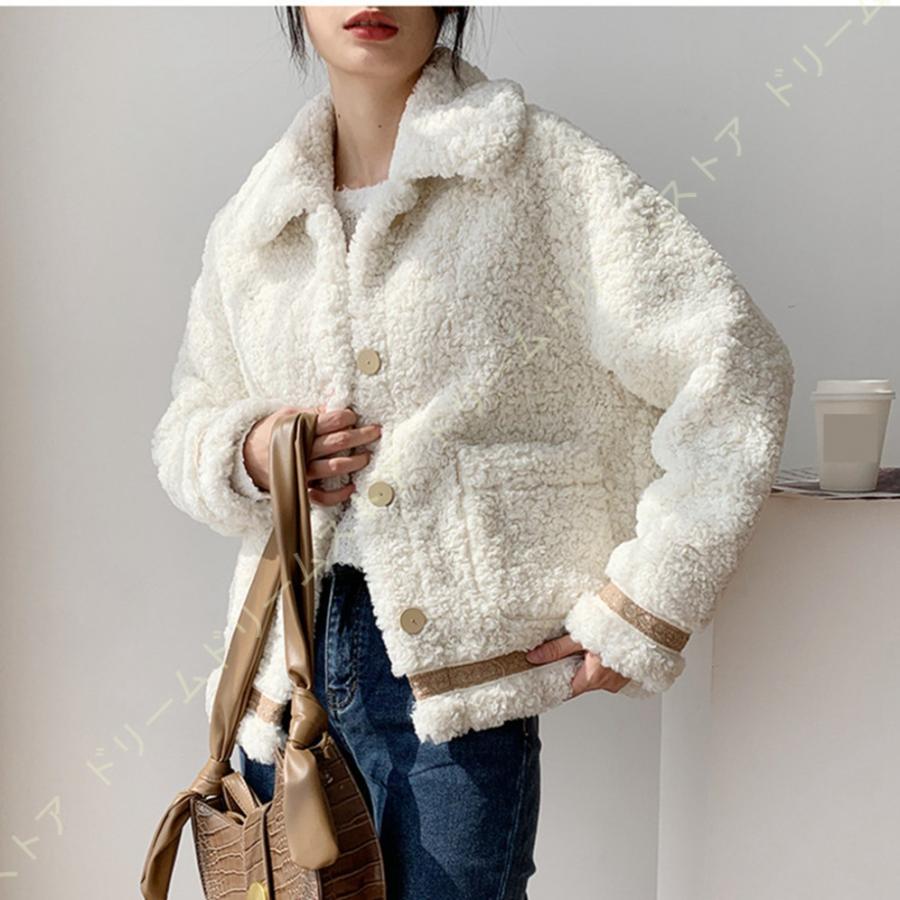 一番人気物 ボアブルゾン レディース ボアジャケット フリース ジャケット 羽織り 長袖 防寒 ふわふわ もこもこ ボア コート ラペル あったか 冬 ゆったり アウター 通学 フリースジャケット カラー オフホワイト Panero Shop