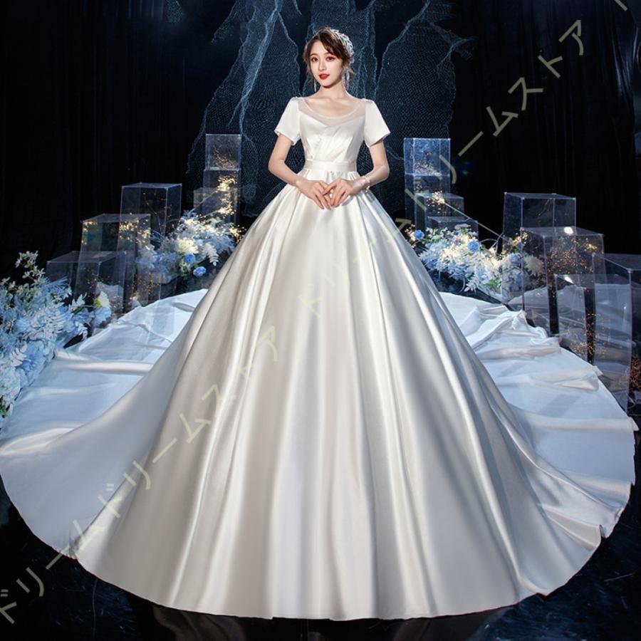 ロング丈 ウエディングドレス 袖あり 発表会 演奏会 ロングドレス エレガント イブニングドレス 二次会 結婚式 レディース シンプル 着痩せ 春 秋