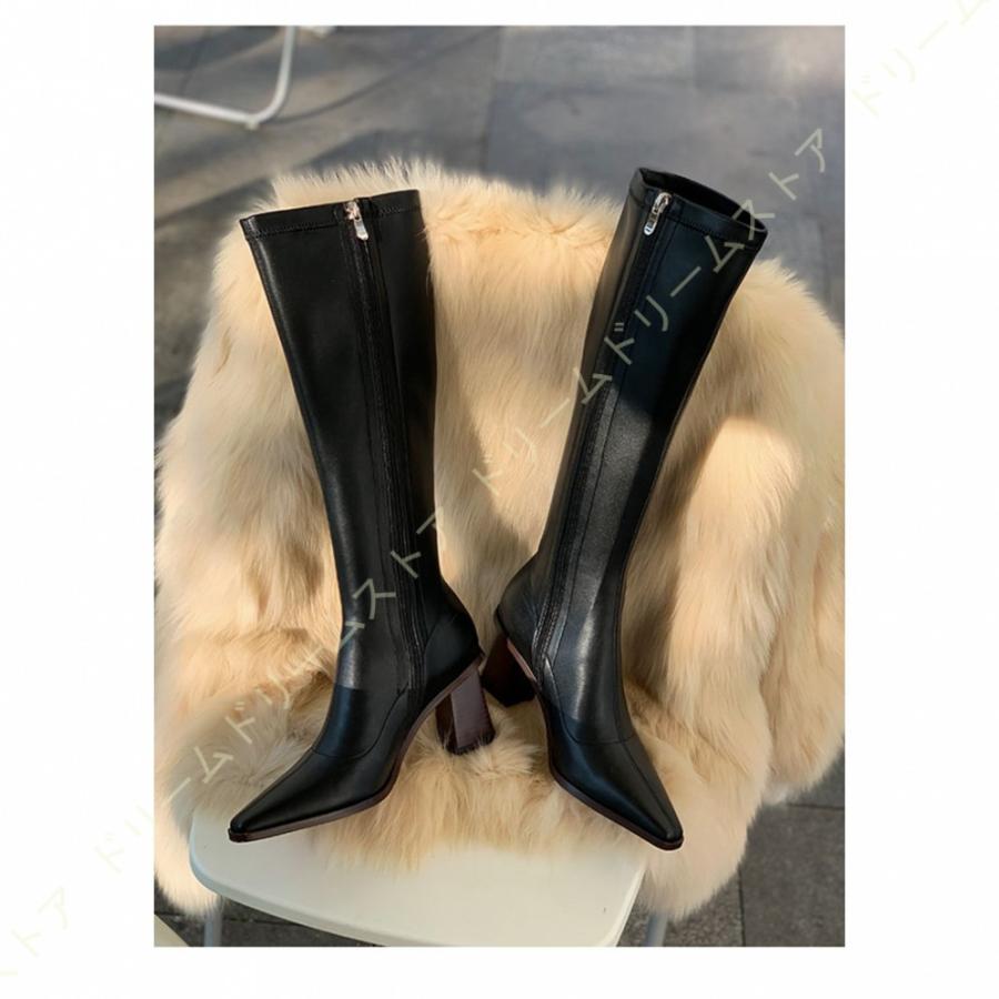 新商品 ジョッキーブーツ 本革 サイドジッパー チャンキーヒール ブーツ ロング丈 防寒 ポインテッドトゥ ロングブーツ 小さいサイズ ストレッチブーツ 疲れにくい 激安単価で Skylanceronline Com
