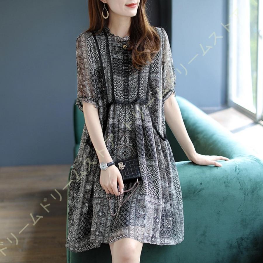 レディースファッション 即納 96時間限定 ワンピース レディース 夏 きれいめ ミディアム シフォン 花柄 ドレス フレア 半袖 クルーネック Aライン おしゃれ パーティー シースルー 可愛い ふんわり U4m6f0vtgb At Consultants Gr