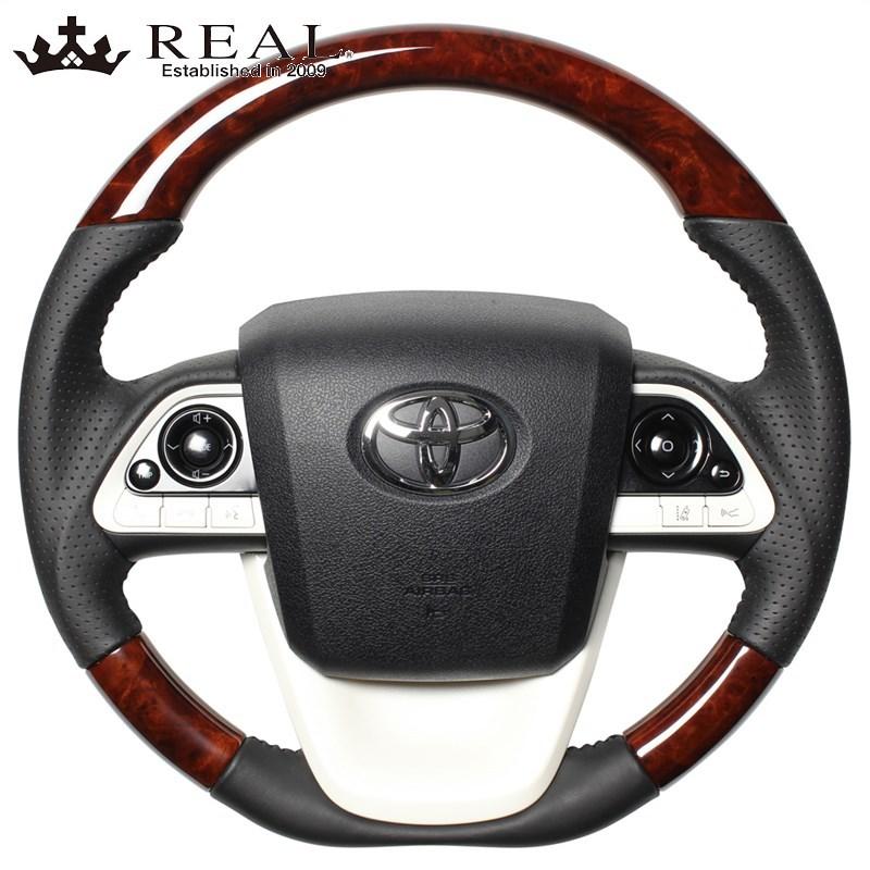 プリウスPHV ステアリング 50系 H29/2- ブラウンウッド REAL(レアル) 50-BRW-BK