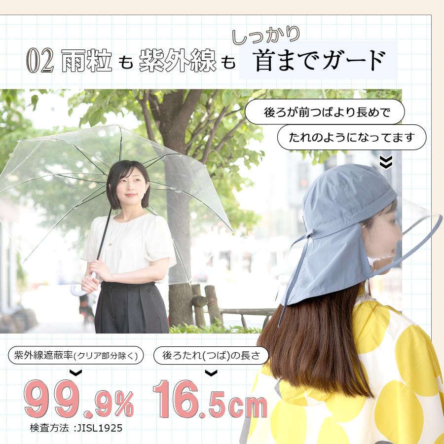 帽子 レディース レインハット ハット 撥水 つば広 クリア 後ろ長め UV