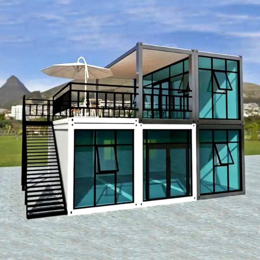 【在庫有・即納可】仮設ユニットハウス 42㎡（約26畳）倉庫・事務所・店舗・階段付き屋外テラス・休憩所に最適 組立簡単・短工期対応可能！ 在庫有・即納可】仮設ユニットハウス 42㎡（約26畳）倉庫・事務所