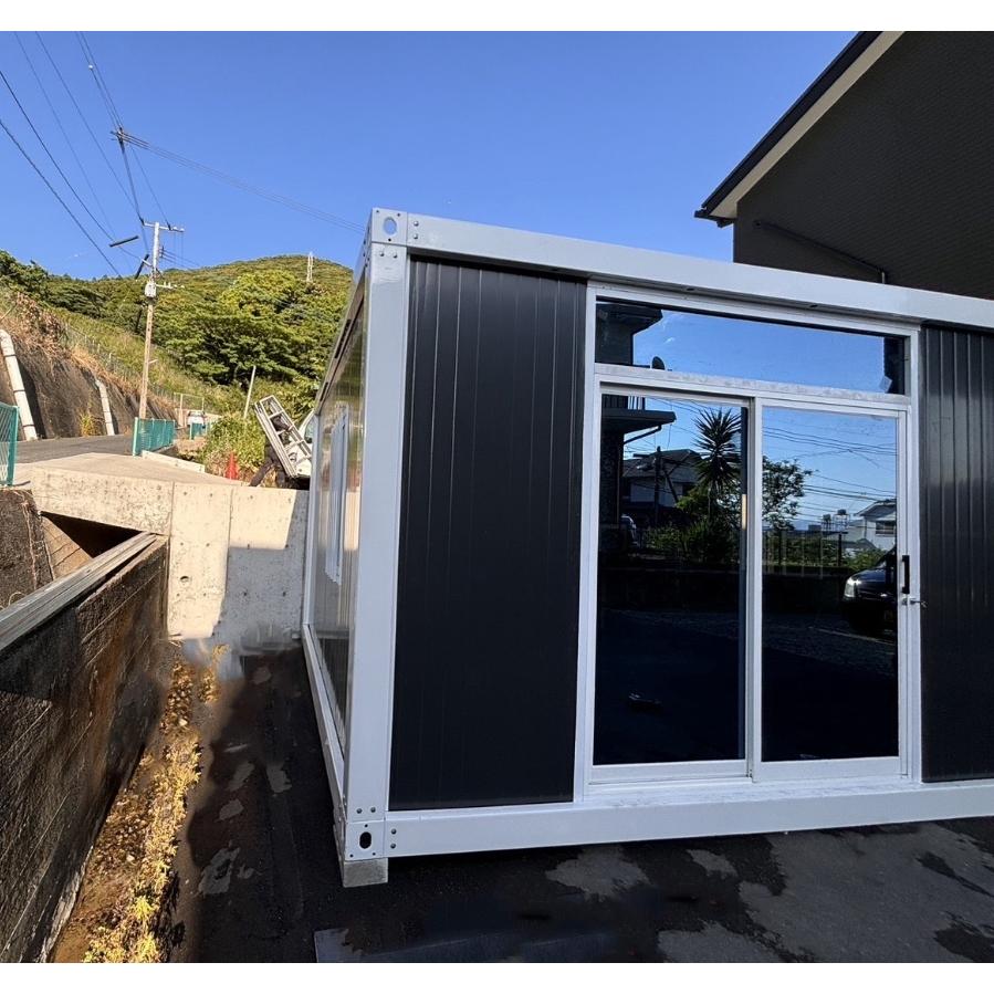 ユニットハウス プレハブ 店舗 一面ガラス付き 事務所 販売店 車庫