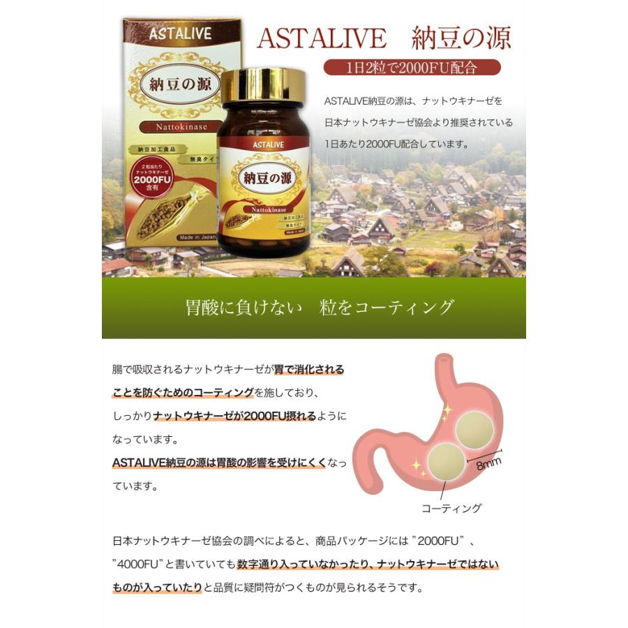 日本ナットウキナーゼ協会認定 ナットウキナーゼ ASTALIVE アスタライブ 納豆の源 60粒 30日分 ギフト 対応可 納豆激｜dreamintokyoksb｜11