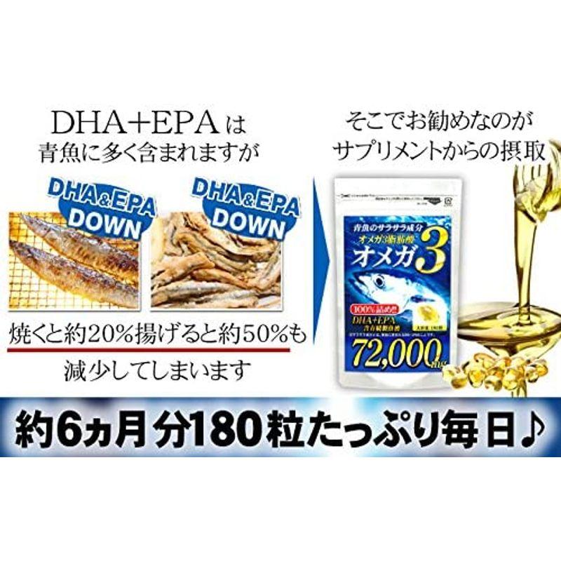 非常に高い品質 （大容量：約6ヵ月分 180粒）青魚de72,000 DHA、EPA、オメガ3