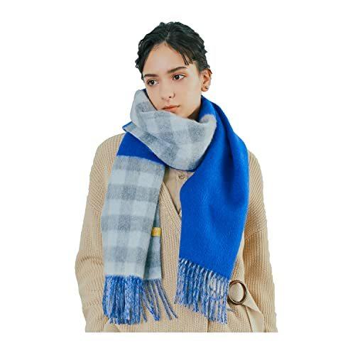 ムーンバット Miel ミエル レディースファッション カシミヤ100 リバーシブルマフラー レディース チェック ブルー リバーシブルマフラー S 財布 帽子 ファッション小物 ショップ 幅約40cm 21 ドリームキッズ 長さ約0cm 有名な高級