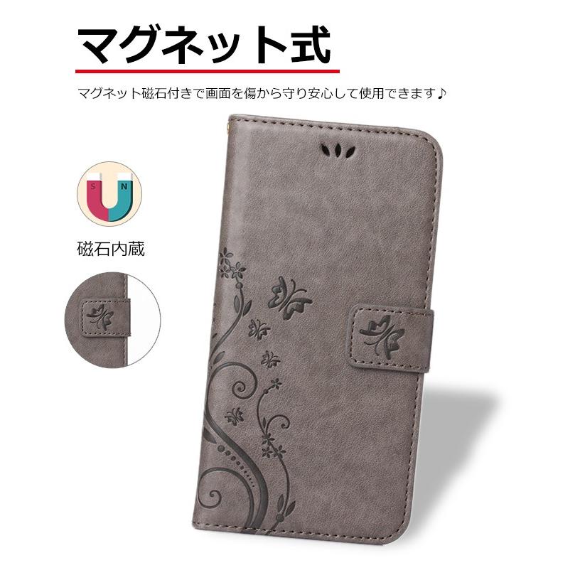 送料無料 iPhone 手帳型 se2 ストラップ付き蝶柄 スマホケース iPhone7